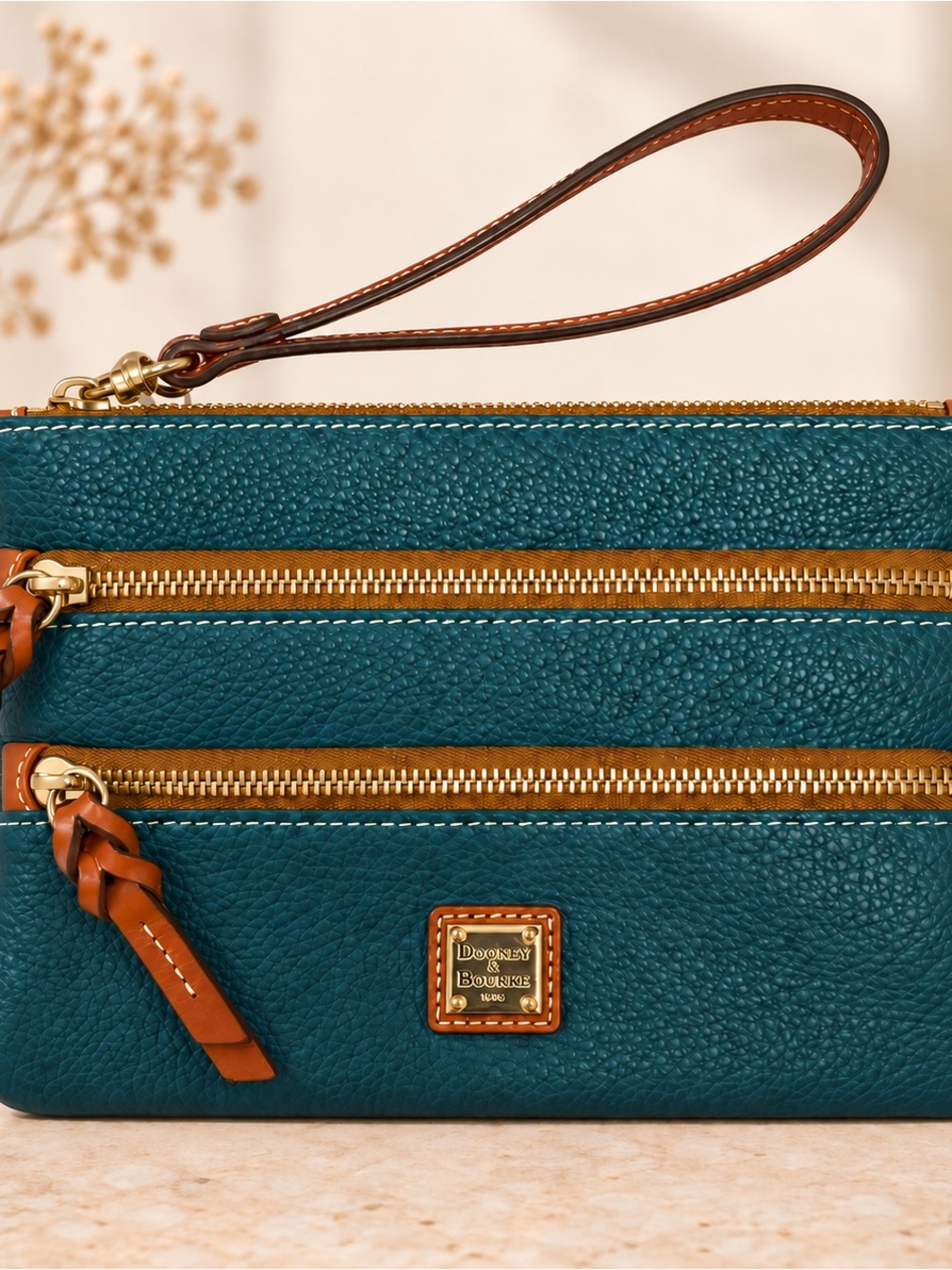 Dooney & Bourke Teal Triple Zip Wristlet Clutch- BNWT